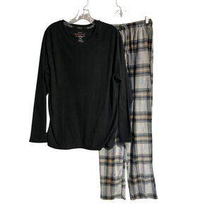 Weatherproof Vintage Mens Pajama Set Size Small Black Polyester Fleece Plaid